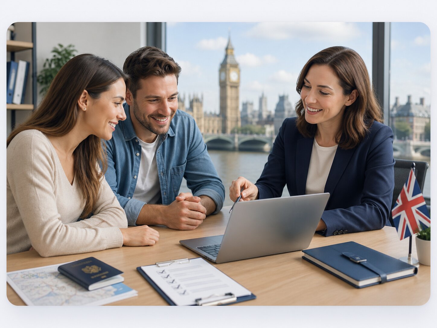 Eti consultant helping a couple with their ETIAS travel authorisation application